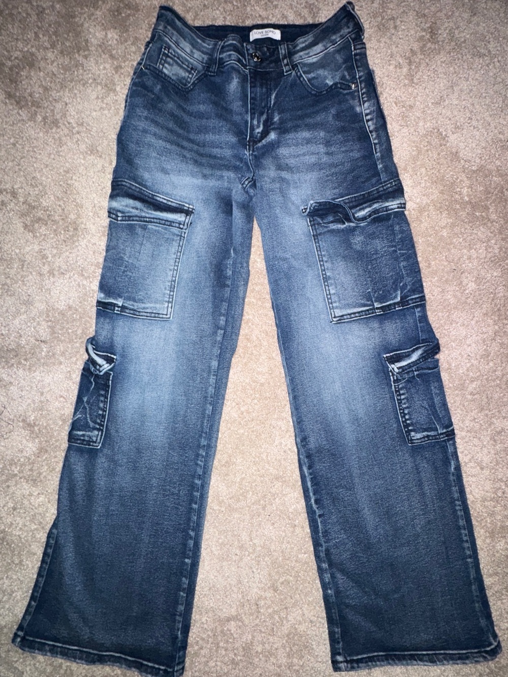 LOVE SOHO Wide Leg Cargo Jeans in Dark Blue - Women